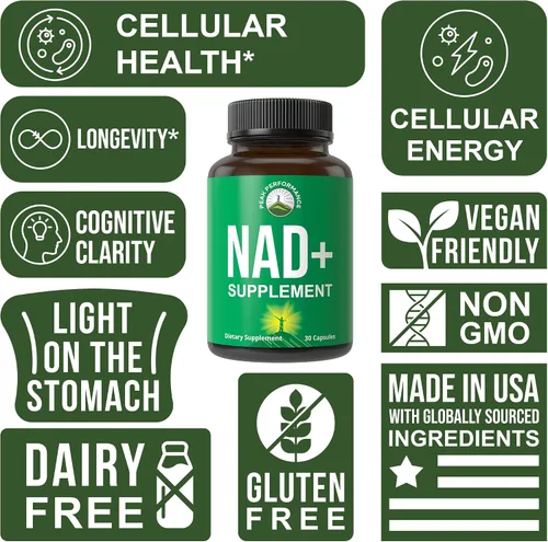 Vista 3 de Peak Performance Suplemento NAD de ultra alta pureza para mujeres y hombres - NAD+ similar a la ribósido de nicotinamida - Apoya la energía