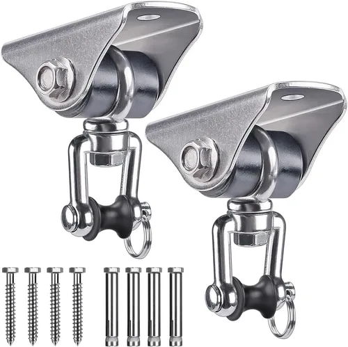 Vista 15 de SELEWARE - Ganchos de techo de acero inoxidable resistentes, 1 paquete 180° Swivel Ceiling Mount Swing Hardware for Porch Swing Set Hammock Chair