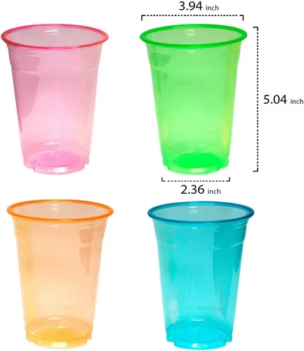 Vista 4 de Party Essentials Vasos de plástico suave de 16 onzas para fiesta, 40 unidades, colores neón surtidos