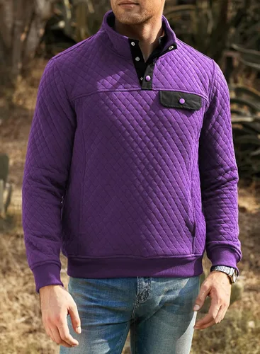 Vista 9 de JMIERR Sudadera acolchada para hombre, casual, de manga larga, cuello alto, con botones