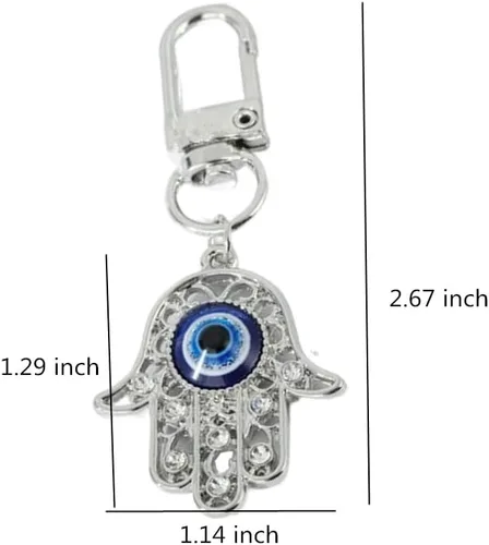 Vista 2 de Llavero Hamsa de cristal de ojo malvado, dije de diamantes de imitación, llavero de mano de Fátima para bolso y monedero con clip, adorno