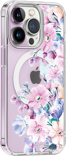 Vista 14 de Funda magnética transparente para iPhone 13 [compatible con cargador MagSafe] Gardenia patrón de estampado floral delgado antiarañazos para mujeres