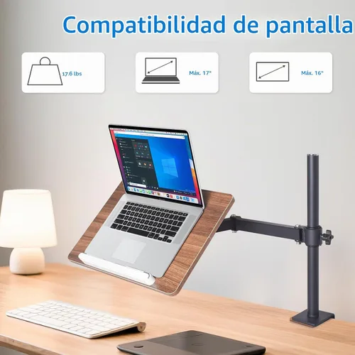 Vista 4 de Soporte de libro ajustable con soporte de abrazadera de escritorio, soporte de lectura de madera con brazo de metal, negro