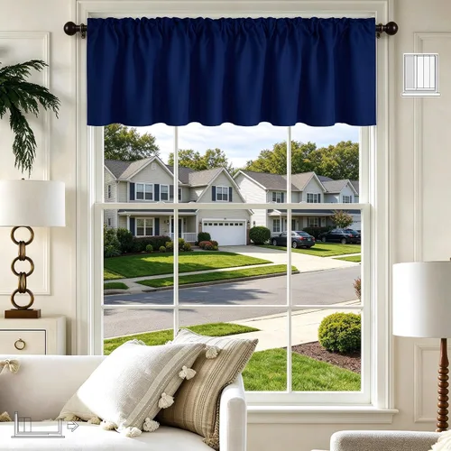 Vista 60 de Cenefa Beige Oscurecedora para Ventana, Cortina Corta con Bolsillo para Barra, Cenefa Primitiva para Sala de Estar, Baño, Guardería, Cocina, Ventana