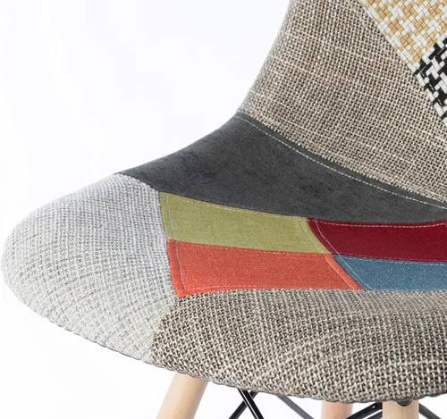 Vista 9 de Silla de comedor moderna de mediados de siglo tapizada de plástico multicolor Patchwork DSW Shell con patas Eiffel de clavija de madera