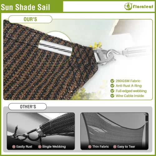 Vista 4 de Toldo rectangular de 11 x 11 pies, parasol resistente con cable de alambre y anillo en forma de A, toldo con bloqueo UV para patio, patio, césped