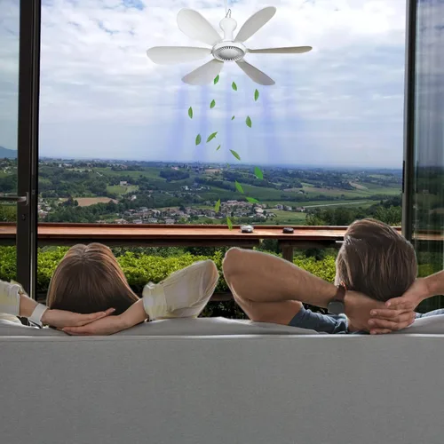 Vista 2 de Ventilador de techo silencioso con USB y control remoto de temporización de 4 velocidades, ventilador pequeño y silencioso de CC enchufable