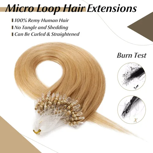 Vista 156 de SEGO Extensiones de cabello humano con micro cuentas, extensiones de cabello humano con micro bucle, lacio, natural, fusión fría, 1.76 oz/paquete