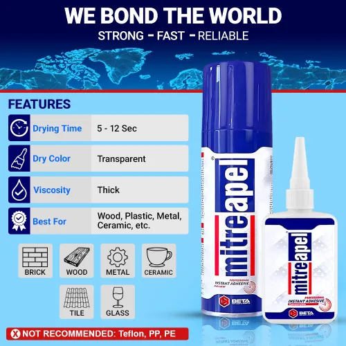 Vista 9 de MITREAPEL Pegamento CA con activador (0.80 oz - 3.30 fl oz) Adhesivo de cianoacrilato profesional instantáneo y acelerador de súper pegamento