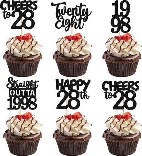 Vista 80 de 30 piezas negras para cupcakes de 10.º cumpleaños con purpurina Ten Happy 10 Straight Outta 2016 para saludos a 10 años 10 cumpleaños, boda Negro