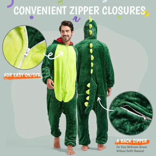 Vista 4 de SISKIN Pijama de animal para adultos, disfraces de Halloween para mujeres, hombres, parejas, pijamas de Halloween, cosplay, mameluco de animales