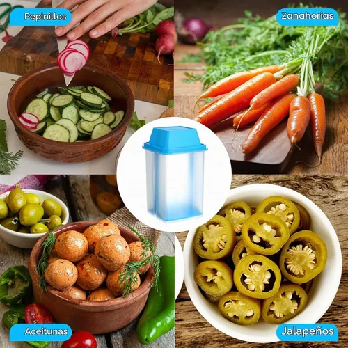 Vista 6 de Contenedor de pepinillos con colador, 2 recipientes de jalapeño de 40.5 onzas con pinzas, 4 botellas de salsa, tarro grande de plástico para Azul