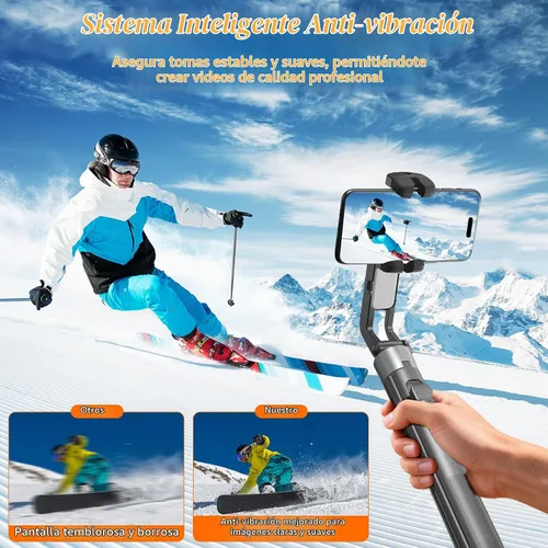 Vista 2 de Trípode con palo de selfie de 71 pulgadas para iPhone/Android, trípodes de seguimiento automático facial con luz, estabilizador gimbal fuerte