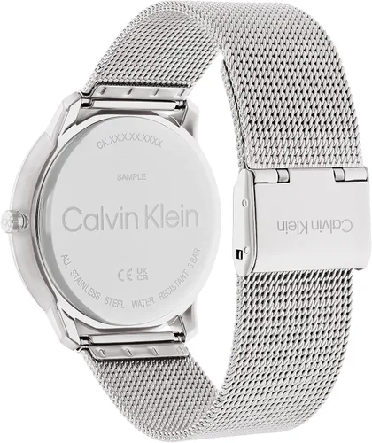 Vista 3 de Calvin Klein Reloj unisex de cuarzo de acero inoxidable y pulsera de malla, color plateado (modelo 25200152), plateado