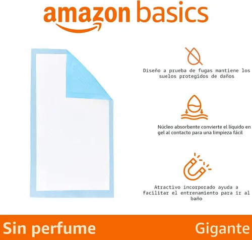 Vista 2 de Amazon Basics - Almohadillas para entrenamiento urinario de perros y cachorros a prueba de fugas con superficie de secado rápido de 5 capas