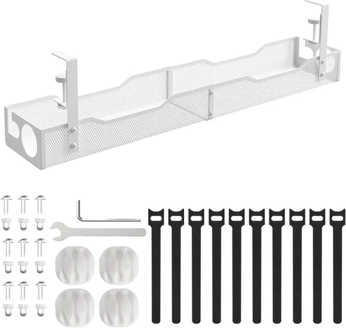 Vista 7 de Organizador de cables para debajo del escritorio, 26 pulgadas, organizador de cables de metal, sin taladro, organizador de cables para escritorio