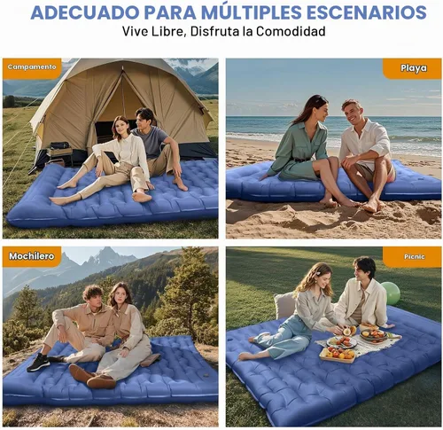 Vista 8 de Colchoneta de Dormir para Campamento, Alfombrilla de Campamento Extra Gruesa de 6" con Almohada Bomba de Pie Incorporada, Alfombrilla Inflable Ultra