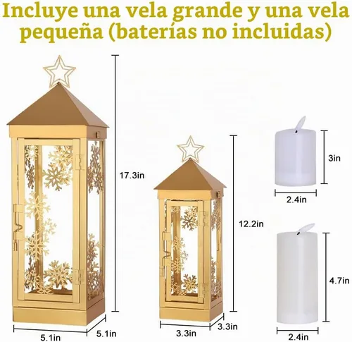 Vista 2 de NEEDOMO Decoraciones navideñas para exteriores e interiores, decoración de farol de vela de metal de 17/12 pulgadas, faroles de Navidad