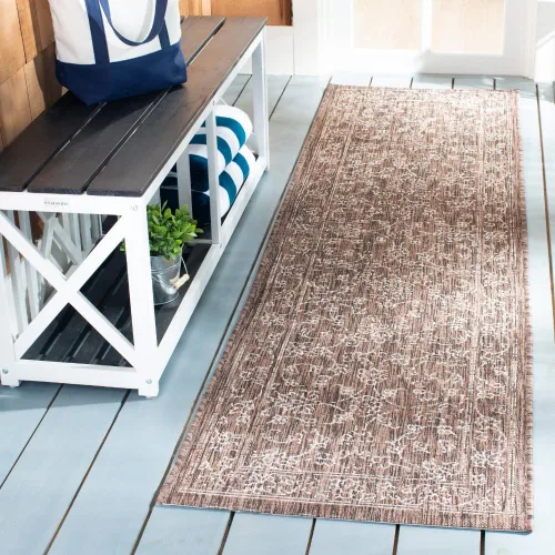 Vista 30 de SAFAVIEH Alfombra lavable al aire libre, colección Courtyard - 2'3" x 5', azul aguamarina y gris, no desprende pelusa y fácil limpieza, ideal