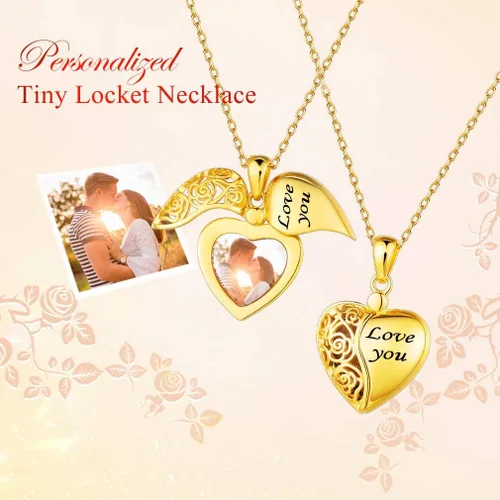 Vista 2 de Custom4U Collar de medallón personalizado para mujer, collar de medallón de corazón de plata que sostiene la imagen, cadena conmemorativa de 16 a 22