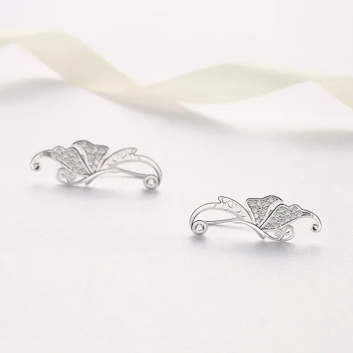 Vista 5 de Ear Crawler, Mariafashion Cuff Earrings Sterling Silver Ear Climber Butterfly Diamond Zircon Stud Earrings (butterfly ear cuff)