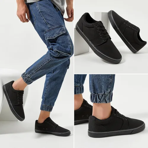 Vista 4 de BENPAO Zapatos casuales blancos para hombre, zapatillas de deporte de moda negras para hombres, zapatos de lona con cordones