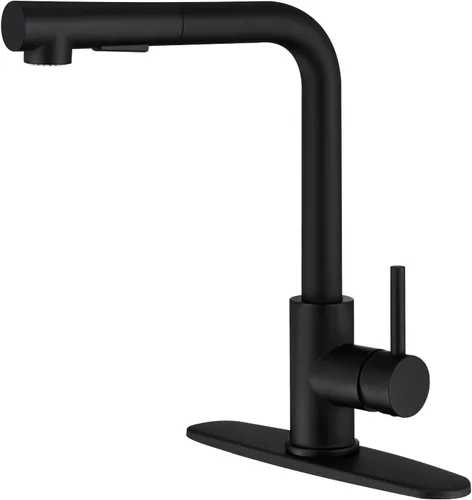 Vista 9 de CREA Grifo de cocina negro con rociador extraíble, grifo de barra de acero inoxidable de una sola manija para lavandería de granja, utilidad al aire