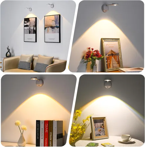 Vista 5 de XPESUVC Lámpara de pared con sensor de movimiento, foco LED recargable, lámpara de lectura de mesita de noche de rotación flexible con 3 Blanco