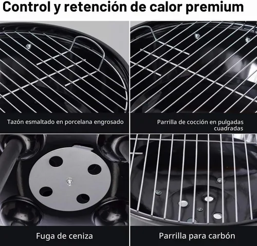 Vista 7 de Parrilla de carbón de 18 pulgadas con cubierta de parrilla impermeable para patio al aire libre, picnic, camping, barbacoa hervidor