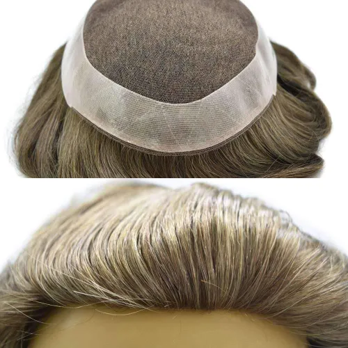 Vista 6 de Toupee de cabello humano para hombre, con base de encaje suizo, sistema de reemplazo de cabello, piezas de cabello, sistema de cabello de encaje
