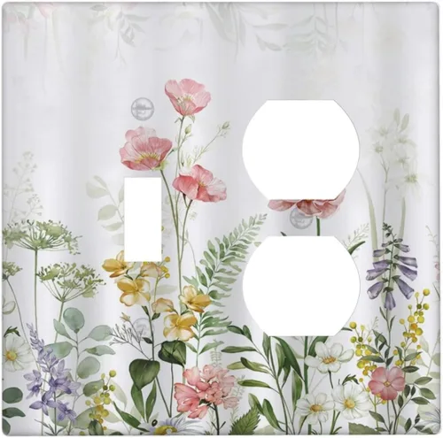 Vista 122 de Cubiertas de Enchufe Dúplex de 1 Gang con Hojas Florales de Eucalipto Azul en Acuarela, Placa Frontal Decorativa para Interruptor de Luz, Placa