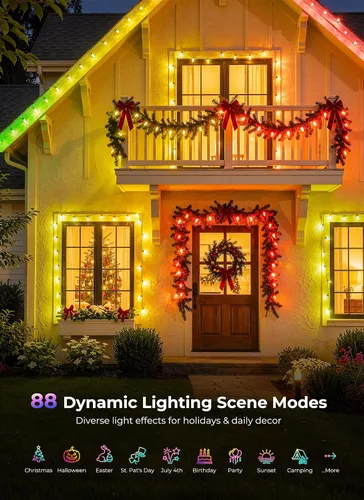 Vista 4 de Brightown Luces LED de Navidad C9 para exteriores, 50 LED RGB inteligentes para árbol de Navidad, sincronización de música, control por aplicación