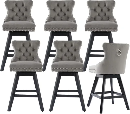 Vista 14 de cinkehome Juego de 2 taburetes de bar giratorios de altura de mostrador, taburetes de bar tapizados de terciopelo con respaldo, sillas de bar