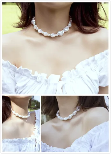 Vista 6 de Cathercing Gargantilla con colgante de perlas irregulares barrocas para mujer, dije vintage, cadena ajustable, simple y elegante, accesorios lindos