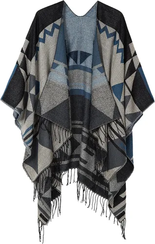 Vista 36 de Chales cálidos para mujer, cárdigan con frente abierto, estilo vintage, poncho