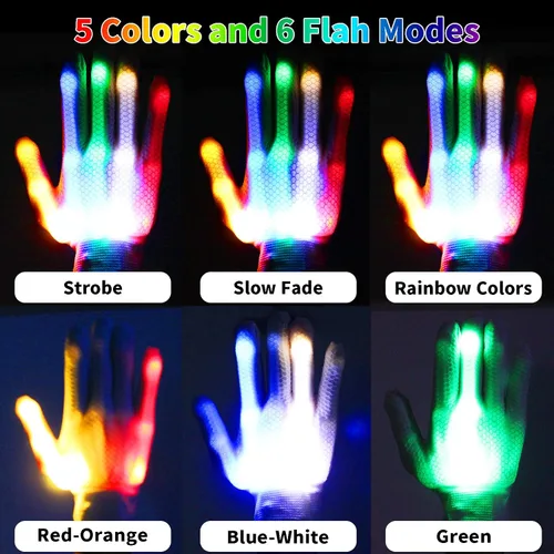 Vista 2 de GLEDLOVES Guantes LED, juguetes divertidos para adolescentes, niños y niñas de 12 a 16 años con 6 modos de flash, regalos para niños de 12, 13, 14