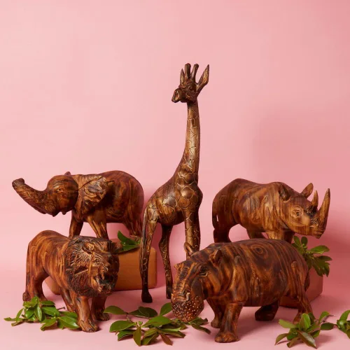Vista 7 de Estatua Alta de Jirafa de Madera, Estatuas, Figurillas de Animales, Acentos de Decoración del Hogar, Sala de Estar, Oficina, Escritorio, Mesa