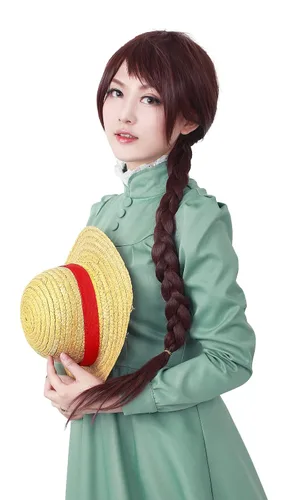 Vista 5 de miccostumes Peluca de cosplay de anime para mujer, pelo sintético largo (marrón)