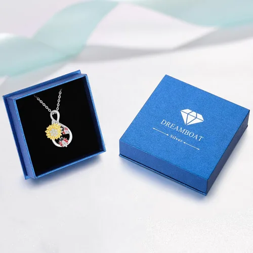 Vista 8 de Dreamboat Sunflower Necklace for Women 925 Sterling Silver You Are My Sunshine Crystal Necklace Flowers Jewelry Christmas Gifts for Wife Daughter