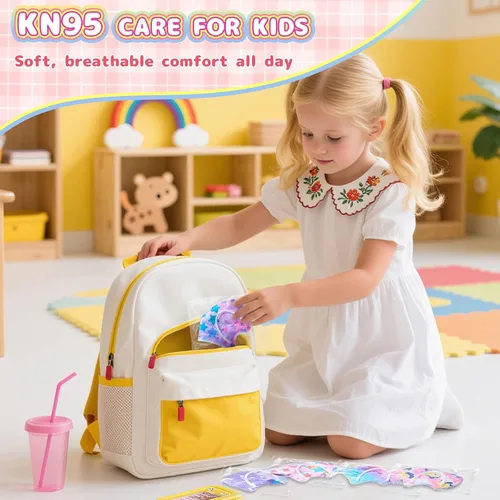 Vista 2 de FENFEN Mascarilla KN95 desechable para niños, paquete de 50 mascarillas KN 95 para niños, tamaño pequeño, transpirable, para niñas y niños KN95