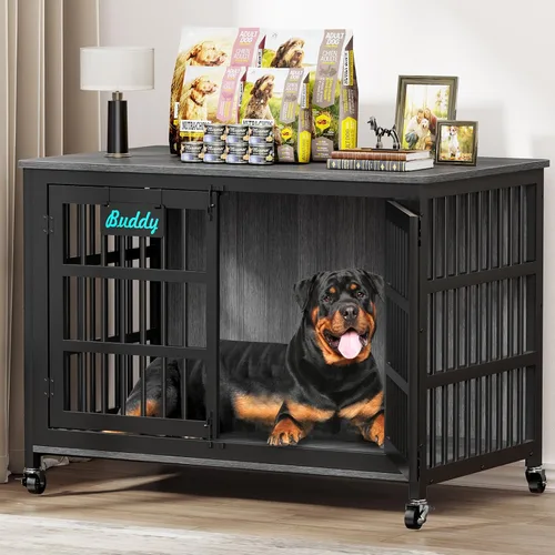 Vista 23 de EasyCom Jaula para Perros de Alta Resistencia para Interior con Etiqueta de Nombre, Mueble de Jaula para Perros de 27 Pulgadas para Perros Pequeños