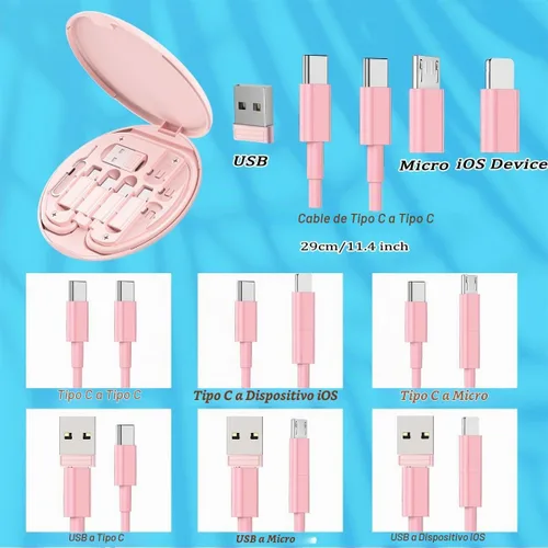 Vista 4 de Kit de cable adaptador de carga multiUSB, caja de cable de dispositivo C a iOS, juego de conversión USB A y tipo C a dispositivo micro macho/tipo