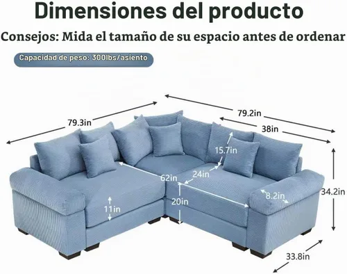Vista 2 de ODUSE-DAILY Sofá modular de gran tamaño de 79.2 pulgadas, sofás seccionales grandes de pana para sala de estar, sofás de dos plazas, moderno juego