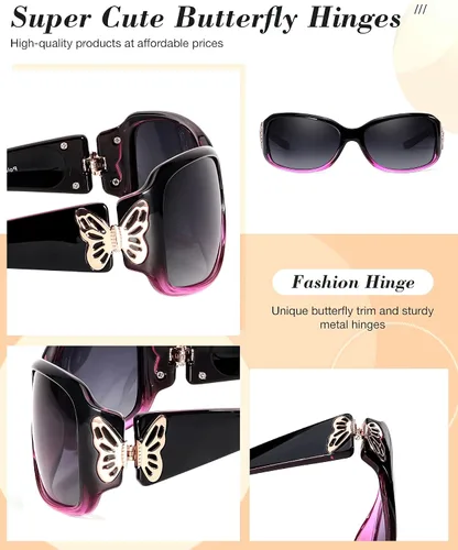 Vista 3 de LVIOE - Lentes de sol polarizadas para mujer, decoración de mariposa a la moda, para conducir y pescar, protección UV LS022