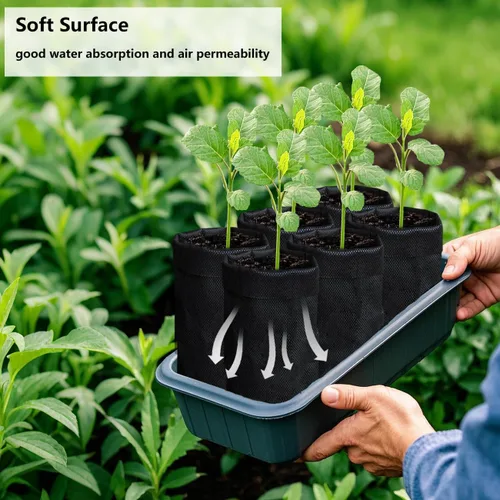 Vista 5 de Belit 50 piezas de 26 cm de alto bolsas de cultivo de vivero profundas, macetas de plantas no tejidas para el inicio de plantas enraizadas, Negro