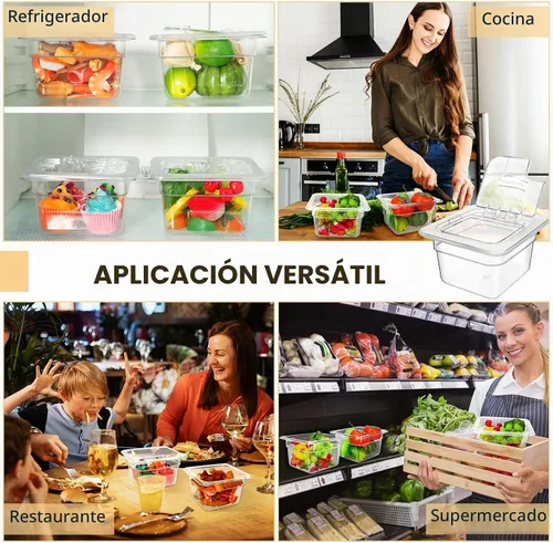 Vista 7 de Geetery Paquete de 12 Bandejas de Comida de Policarbonato Profundas de 4'' con Tapa, Bandejas de Plástico Apilables, Recipientes de Almacenamiento