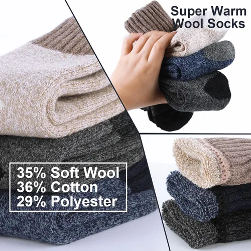 Vista 2 de coclothy Calcetines para mujer, 5 pares de calcetines de invierno para mujer, para clima frío, gruesos y acogedores, calcetines cálidos de punto