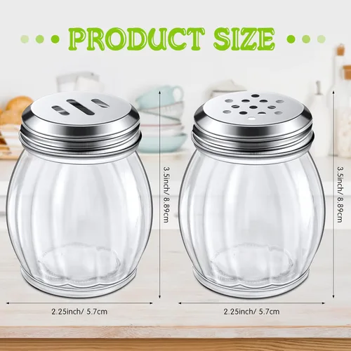 Vista 2 de Hotop Coctelera de especias de vidrio de 24 piezas con parte superior perforada para quesos con parte superior ranurada de acero inoxidable