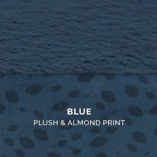 Vista 7 de Furhaven - Cama para perro de espuma viscoelástica, estilo diván en forma de L, de felpa y estampado de almendras, almendras azules, talla jumbo
