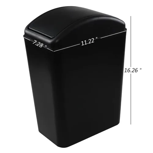 Vista 2 de Paquete de 3 botes de basura de 4.5 galones con tapa abatible, color negro Plastic Swing Lid Trash Can, Slim Narrow Body, Perfect For Bathroom